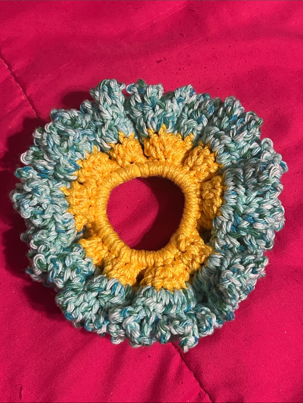 Crochet Blossom Scrunchie in Sea Glass Tones
